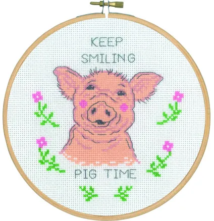 Permin Kirjontapaketti Keep smiling pig time Ø18